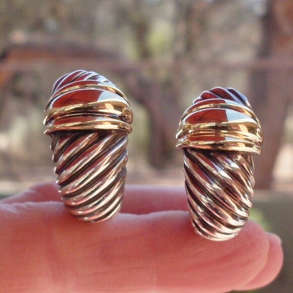 Rare & Retired David Yurman Waverly Cable Shrimp Earrings - 14K/925  Omega Backs - Picture 1 of 9